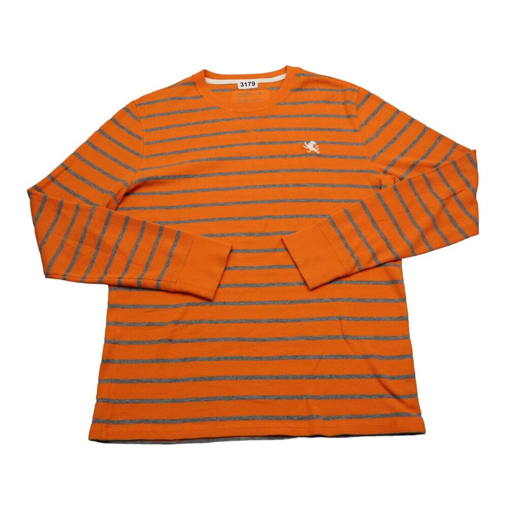 Express Pullover Sweater Mens Medium Orange Gray Waffle Casual Golf Logo Dress